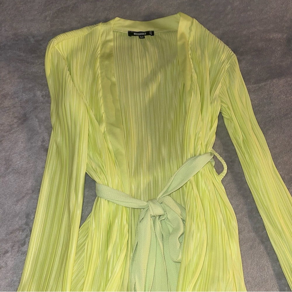 Missguided Lime Green Plisse Two Piece Pant Set